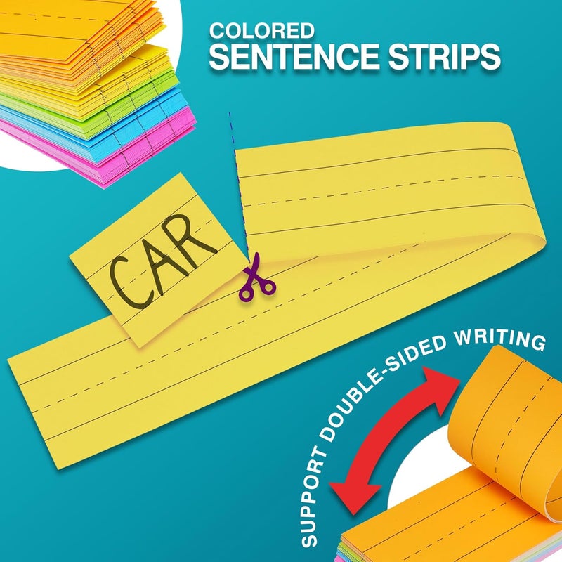 Chella Colored Sentence Strips Cardstock, Pack of 100, 3” x 24” Rainbow Color Word Learning Strips Handwriting Practice Tools for Teachers, Classroom and Office, 5 Colors - Image 4